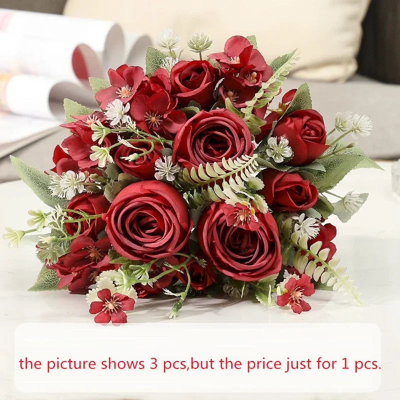 bouquet de roses artificielles en soie pour décoration intérieure - vue 6 sur 10