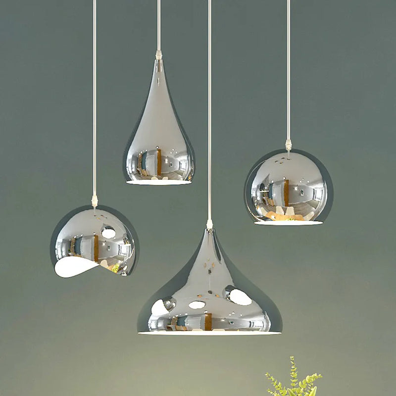 Plaqué nordique argent Globe boule miroir lampes suspendues E27 fer lampe suspendue de luxe en laiton argenté Art cuisine hôtel suspension lampe