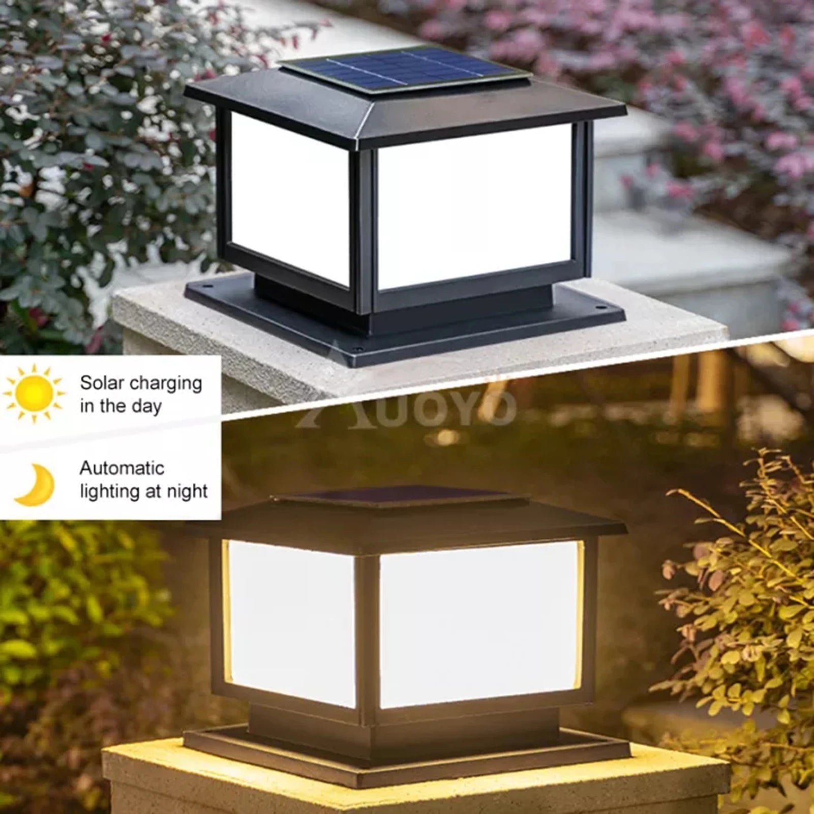 LED à alimentation solaire lumière de clôture carrée blanc chaud lampe éclairage extérieur pilier étanche IP65 lampe solaire extérieure pour jardin - vue 4 sur 14