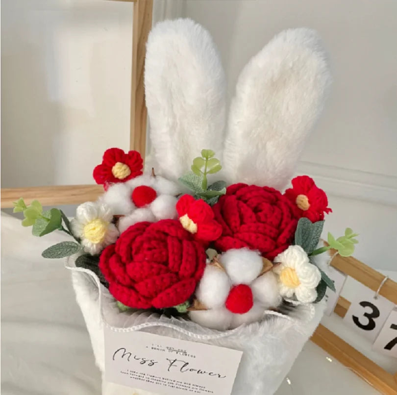 bouquet de roses tricotées cadeau de saint-valentin et noël en dessin animé - vue 4 sur 9