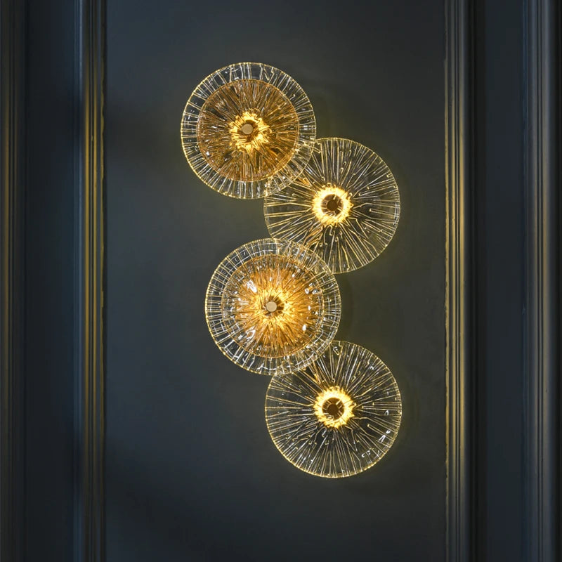 applique murale ronde moderne en cristal avec appliques led