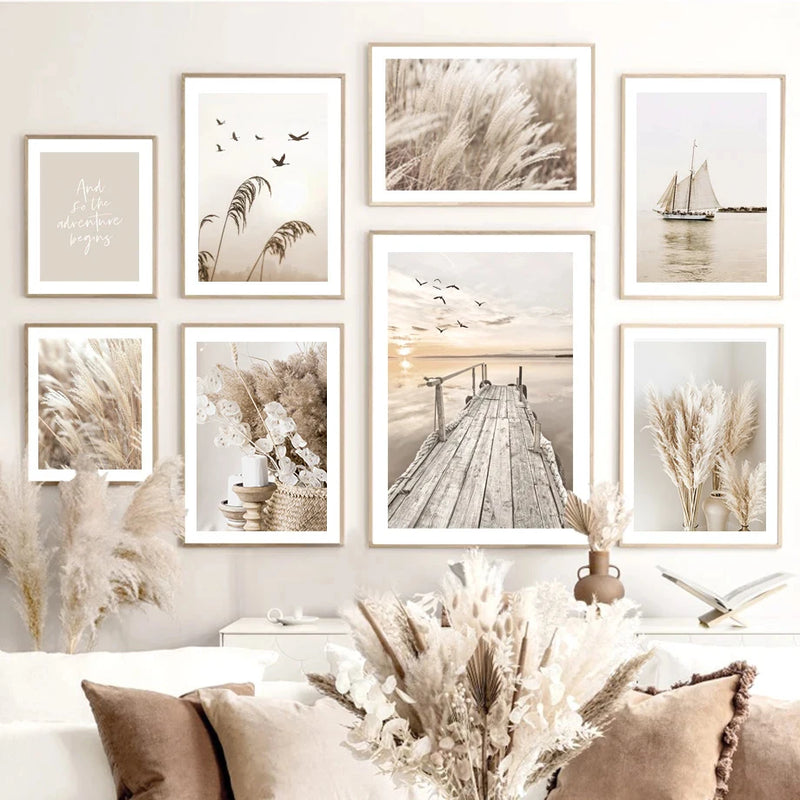 art mural bohème paysage plage moderne pour décoration intérieure