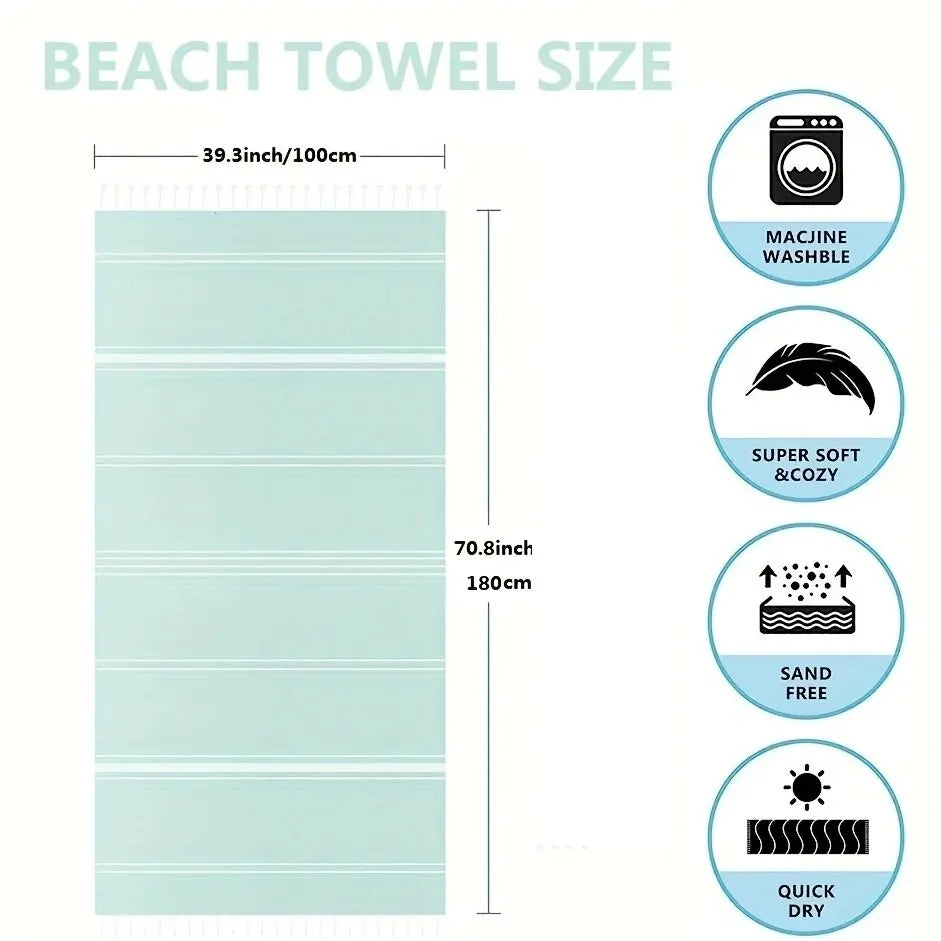 Serviette de plage turque rayée pompons séchage rapide - vue 4 sur 7