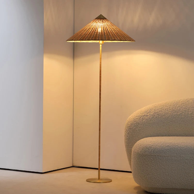 Nordique Vintage Wabi Sabi vent rotin Art lampadaire LED salon chambre décor à la maison lampe de chevet canapé coin lumière sur pied