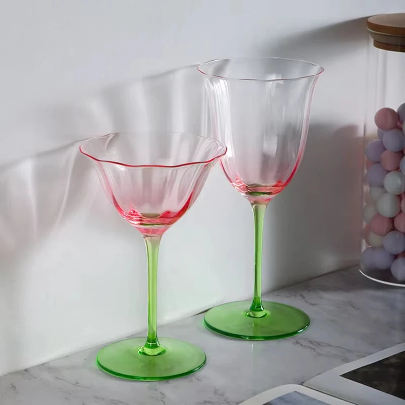 Verres cristal rétro rayures motif floral style bar