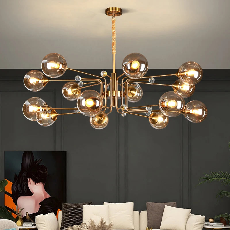 lustre led moderne 10 globes luminaire décoratif - vue 3 sur 18