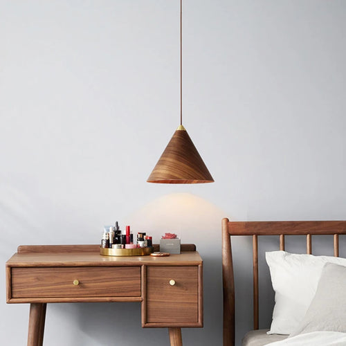 Suspension design conique Japonais vent calme noyer noir bois - vue 3 sur 6