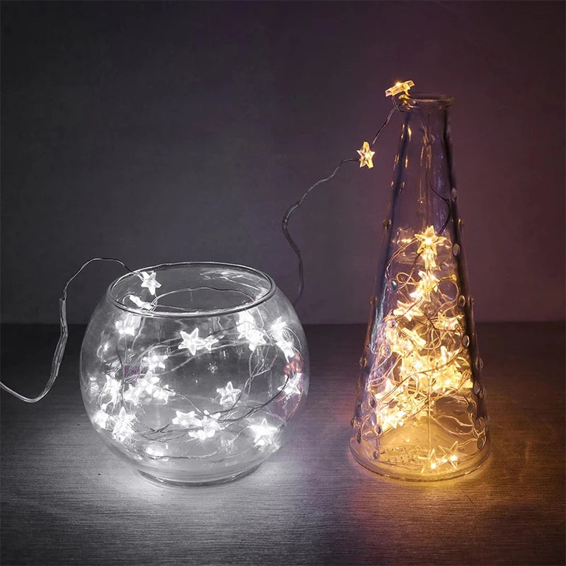 guirlande lumineuse led étoile fil cuivre pour décorations de fête - vue 5 sur 8