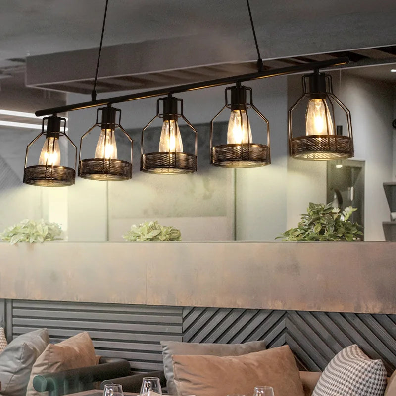 lustre loft rétro style industriel 3 4 5 têtes suspension - vue 4 sur 9