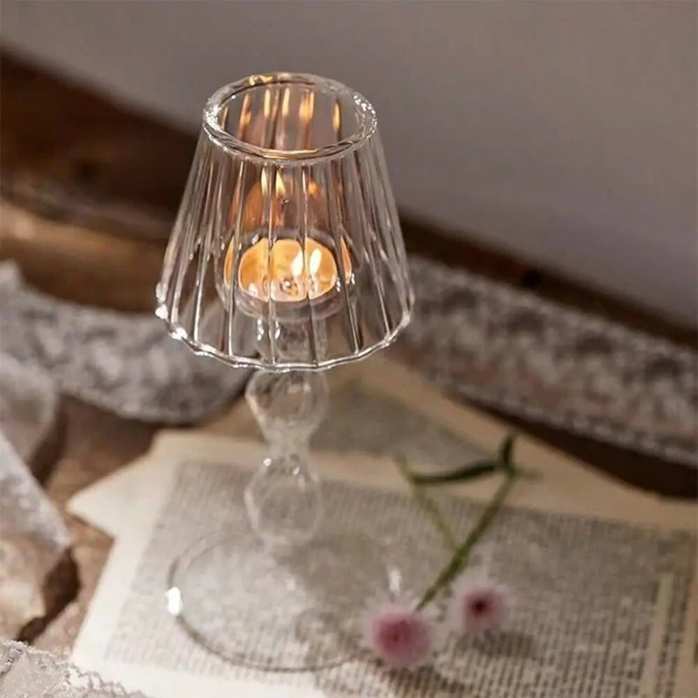 lustre en verre à rayures bougeoir créatif romantique délicat - vue 10 sur 11