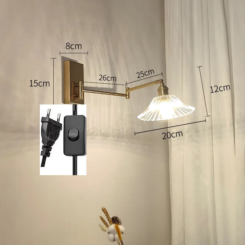 IWHD tirer chaîne verre applique murale LED applique bras gauche droite rotation chambre salon lumières nordique moderne à côté lampe Wandlamp - vue 16 sur 23