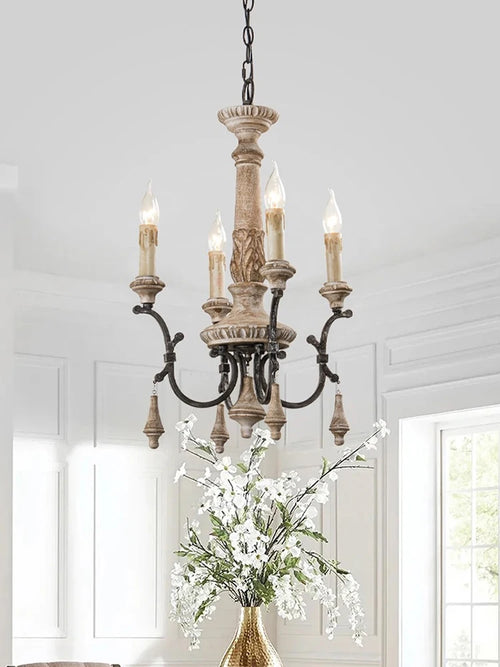 lustre vintage en bois sculpté pour un éclairage élégant à la maison - vue 3 sur 8
