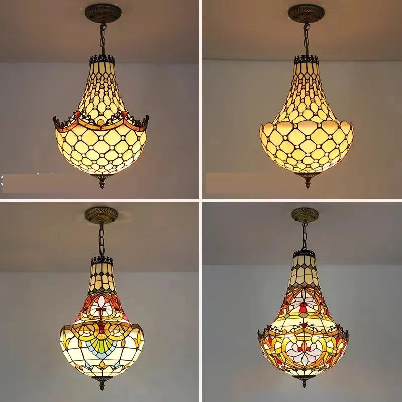 lustre méditerranéen vintage en vitrail tiffany - vue 6 sur 14