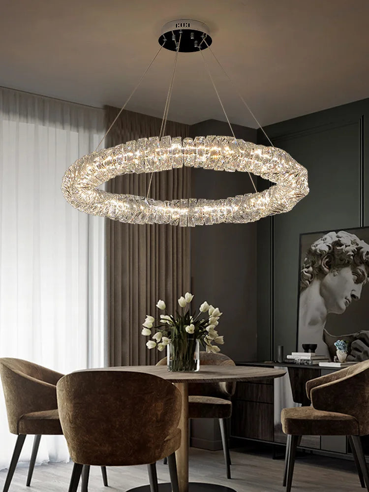 lustre moderne à suspension en cristal k9 avec télécommande dimmable