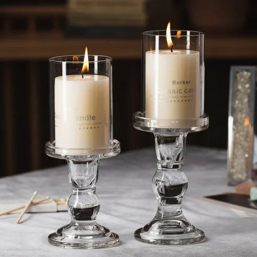 bougeoir en verre pour bougies pilier et coniques décoration intérieure - vue 3 sur 12