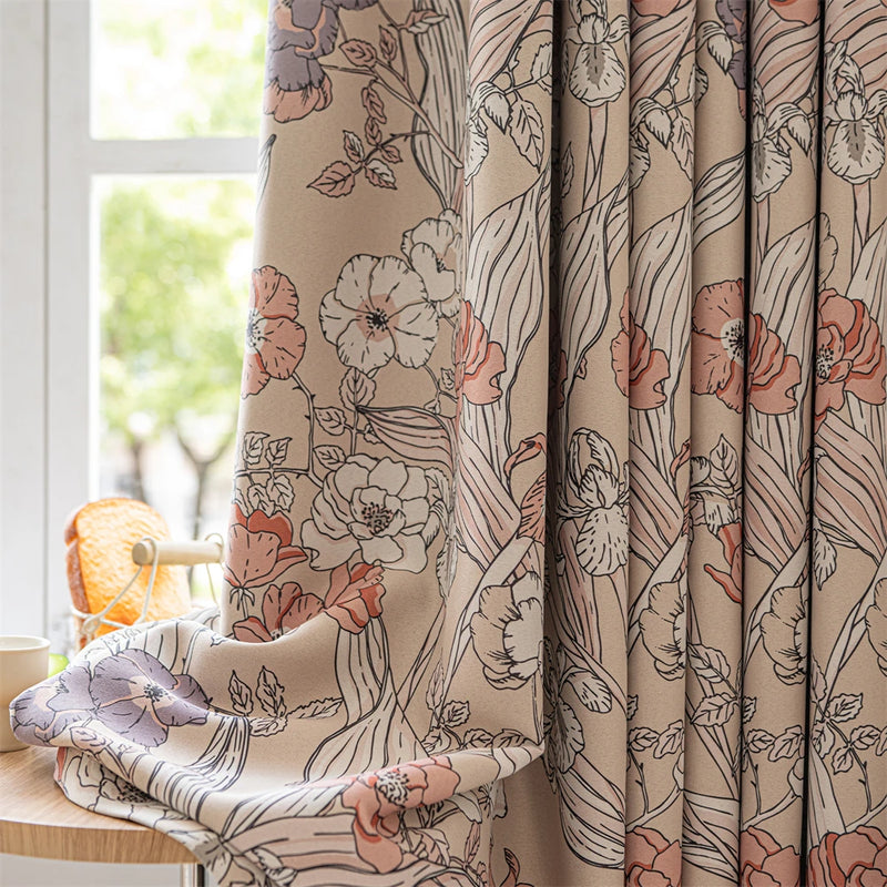 Rideau occultant motif floral style moderne pour salon