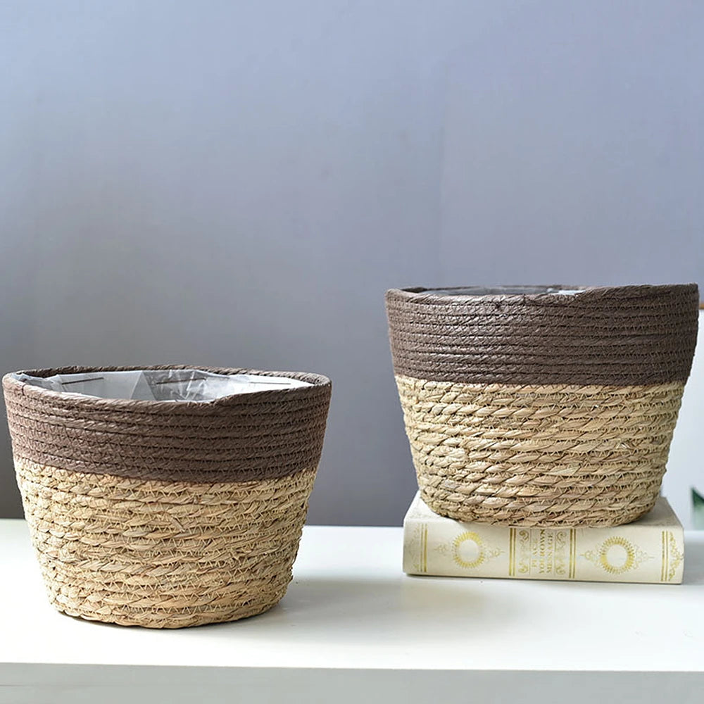 panier en jonc de mer jardinière tissée à la main décoratif pour la maison - vue 4 sur 8