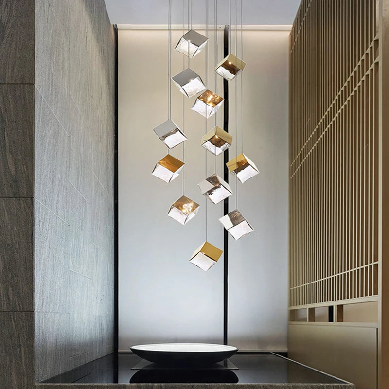 Modern cubic design villa pendant lights, Nordic living room, hotel lobby lights, restaurant, bar interior decoration lights