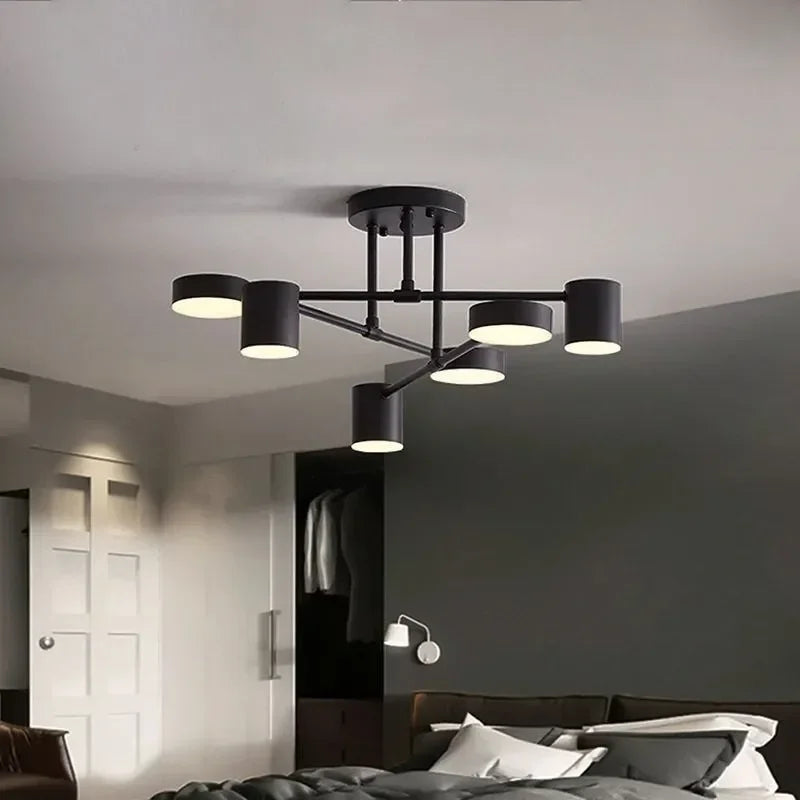 lustre led moderne semi-noir blanc or intérieur salon manger chambre