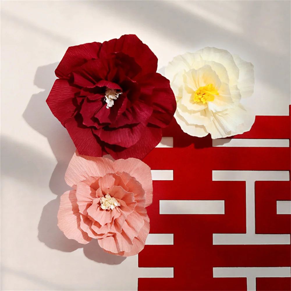 décoration de fête grande fleur en papier rouge pour événements festifs - vue 4 sur 14