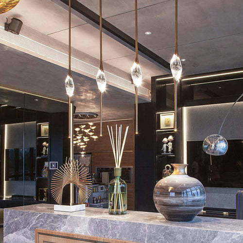 suspension moderne en laiton et cristal pour décoration intérieure design - vue 3 sur 10