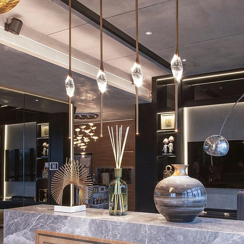 suspension moderne en laiton et cristal pour décoration intérieure design - vue 3 sur 10