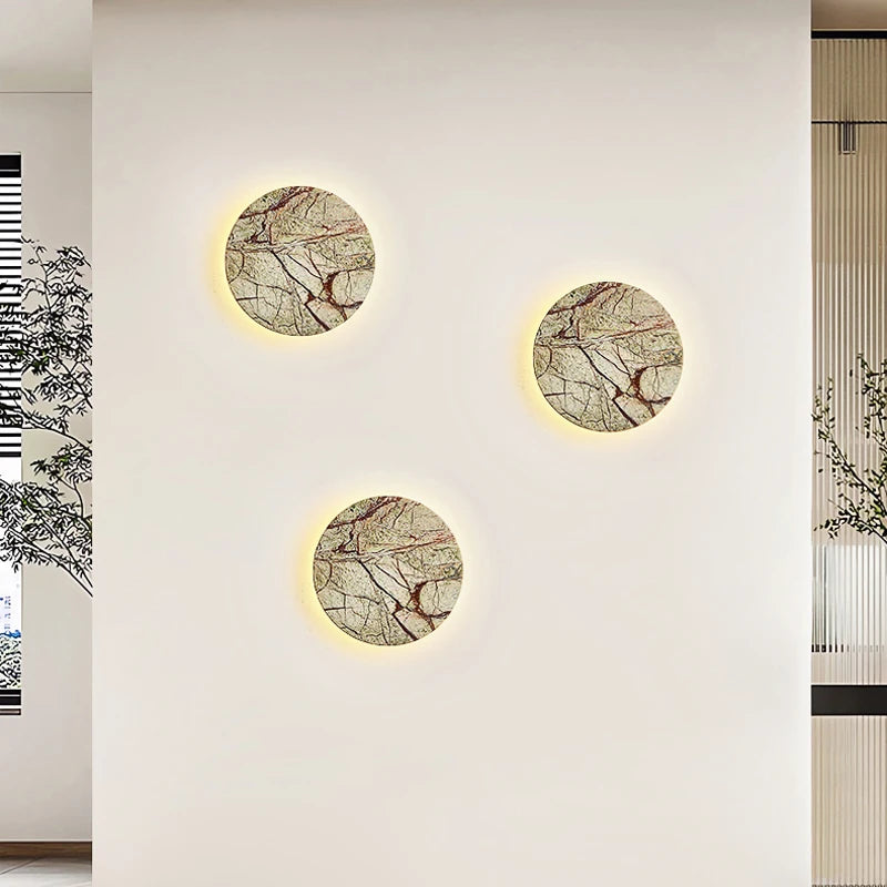 applique murale atmosphère artistique circulaire en marbre décoratif moderne Wabi Sabi luxe hôtel Villa chevet couloir LED