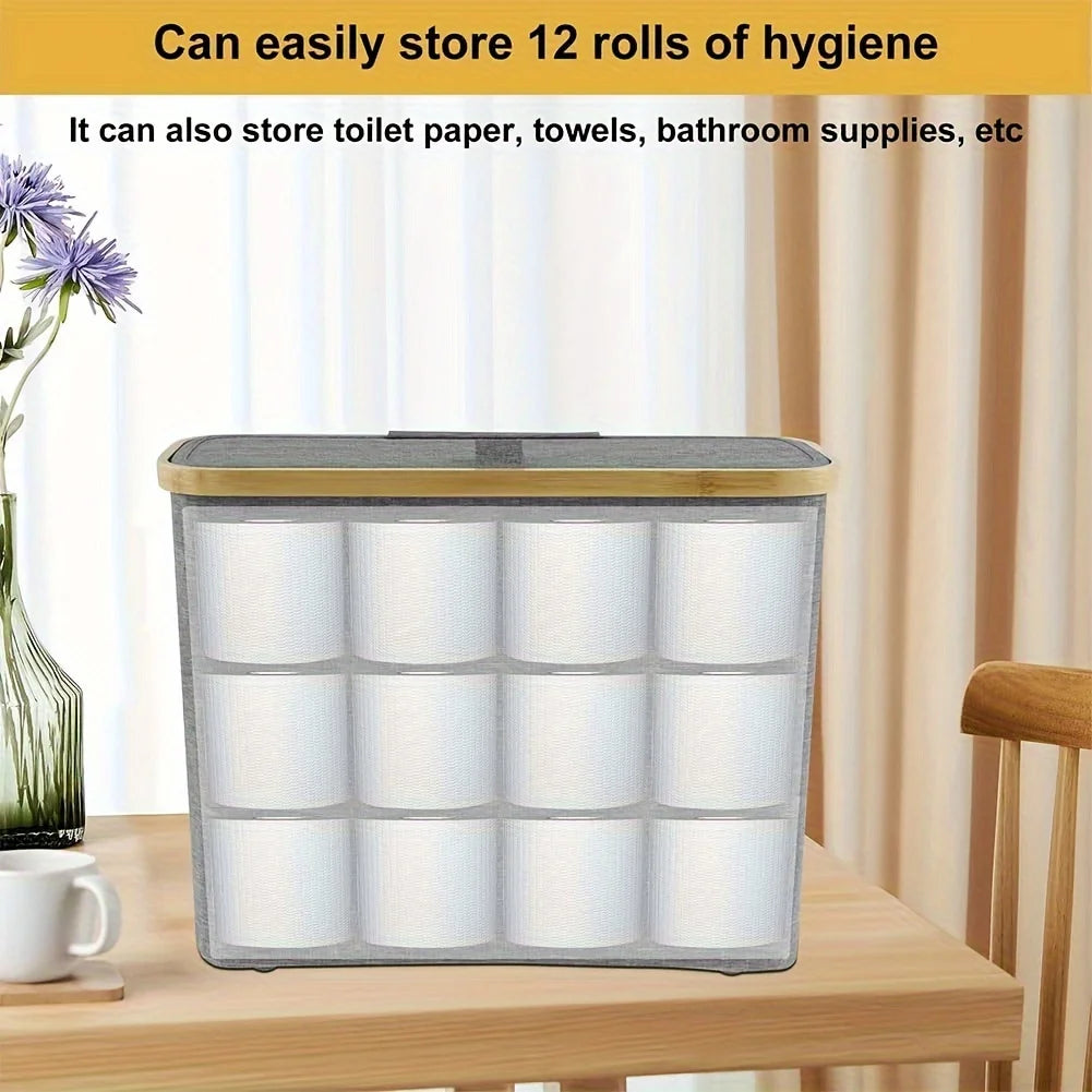 porte-papier en bambou avec couvercle pour rangement accessoires - vue 7 sur 8