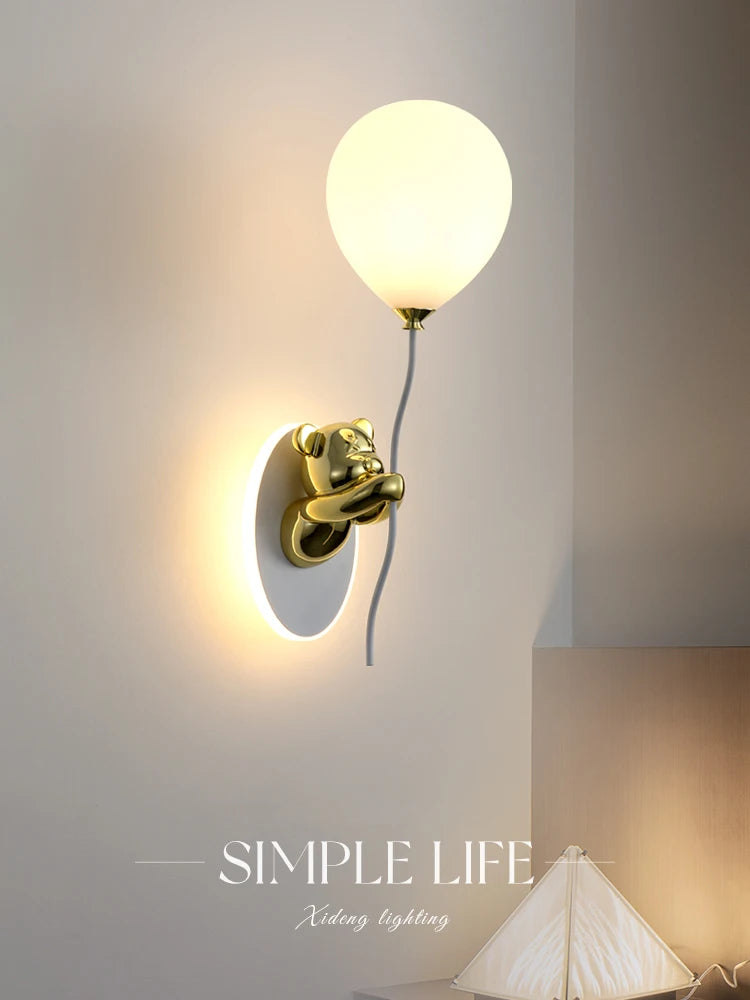 Creative and personalized cartoon children's room, bedroom, bedside wall lamp, artistic bear atmosphere wall light fixture - vue 4 sur 13