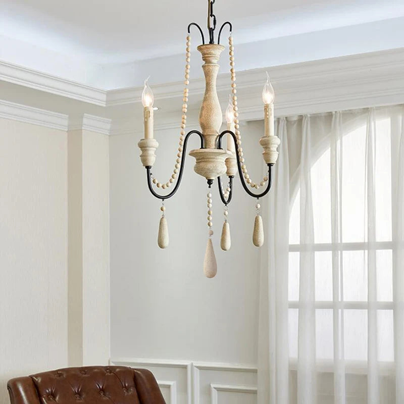 lustre à bougies led en bois pour galerie dart et éclairage intérieur - vue 9 sur 9