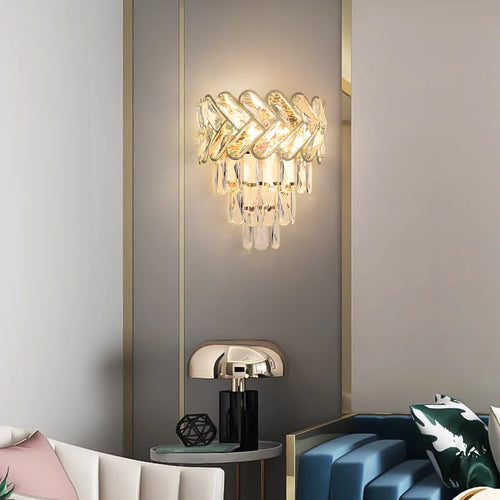 applique murale led moderne en cristal doré à intensité variable - vue 5 sur 18