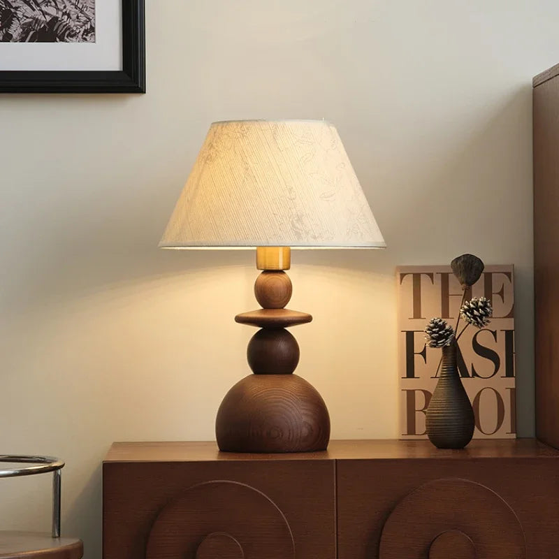 lampe de table médiévale en bois massif design rétro simple - vue 3 sur 9