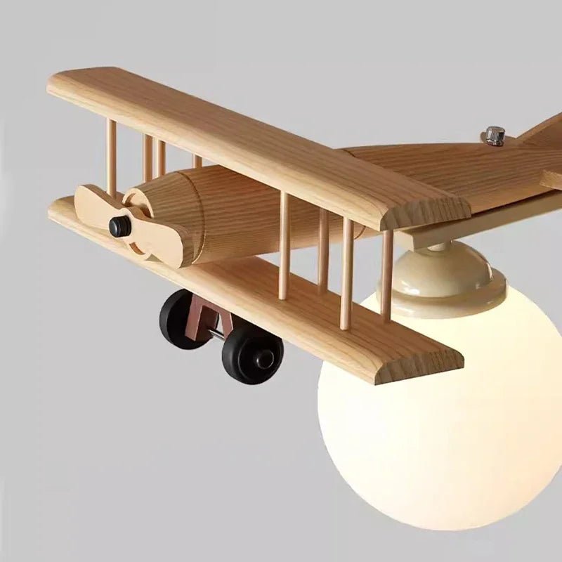 lustre en bois avion pour chambre d'enfant plafonnier led - vue 7 sur 7
