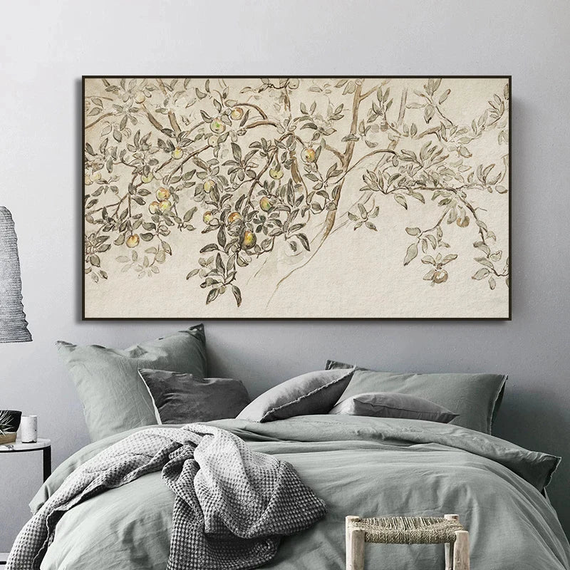 peinture vintage sur toile de paysage forestier neutre