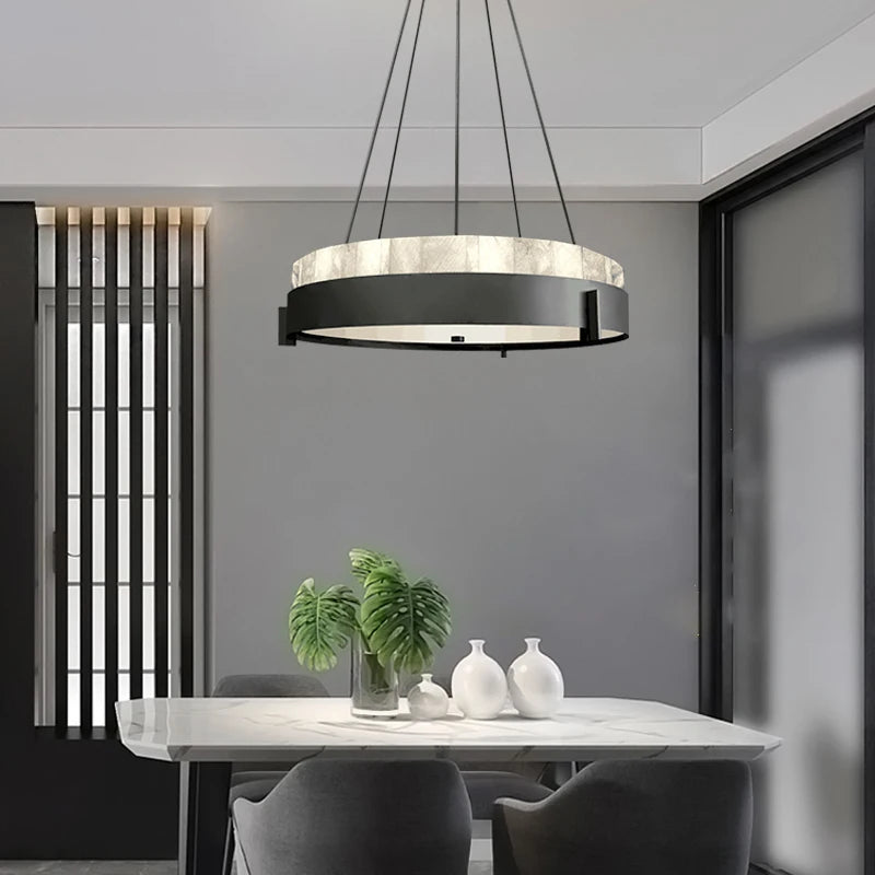 lustre moderne led en anneau de marbre créatif - vue 4 sur 7