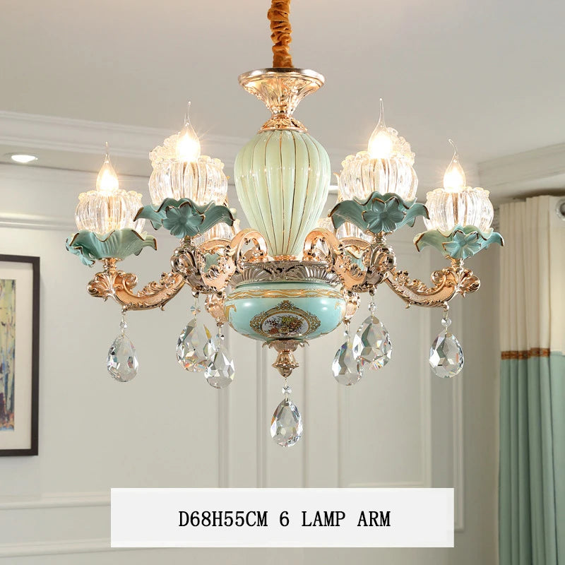 lustre de luxe moderne style européen rétro en cristal et céramique - vue 11 sur 13