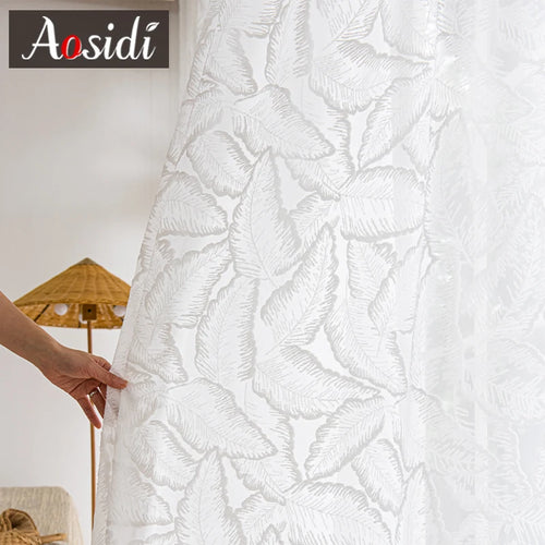 Voilage motif feuilles style moderne pour salon chambre