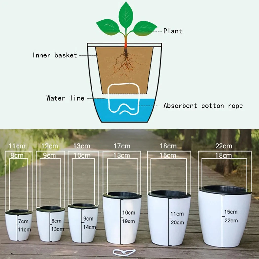 pot de fleurs automatique en plastique effet porcelaine - vue 4 sur 12