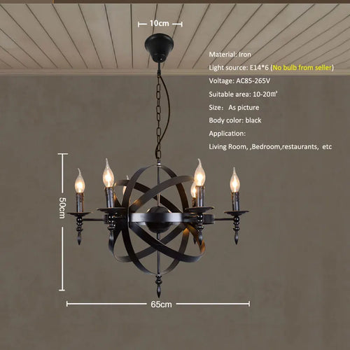 Lustre style Loft américain en métal rétro rustique - vue 7 sur 7