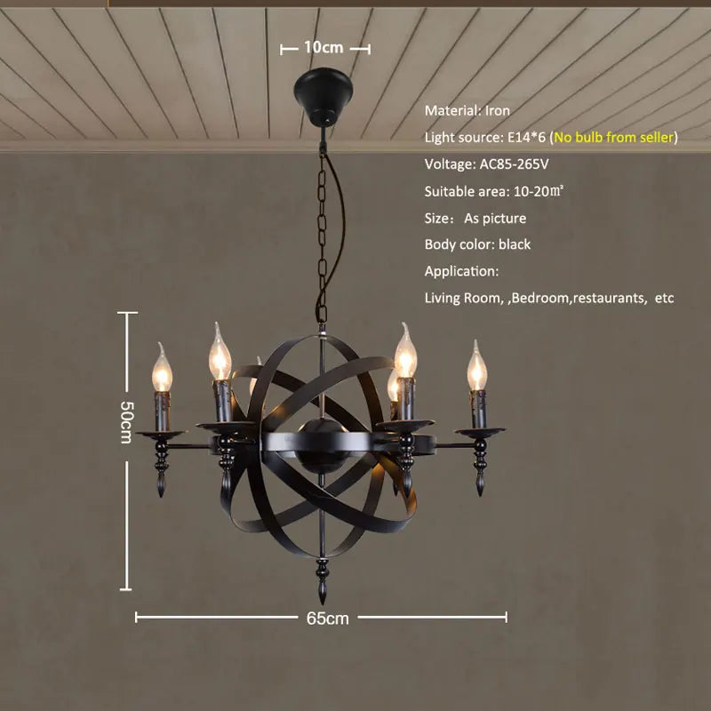 Lustre style Loft américain en métal rétro rustique - vue 7 sur 7