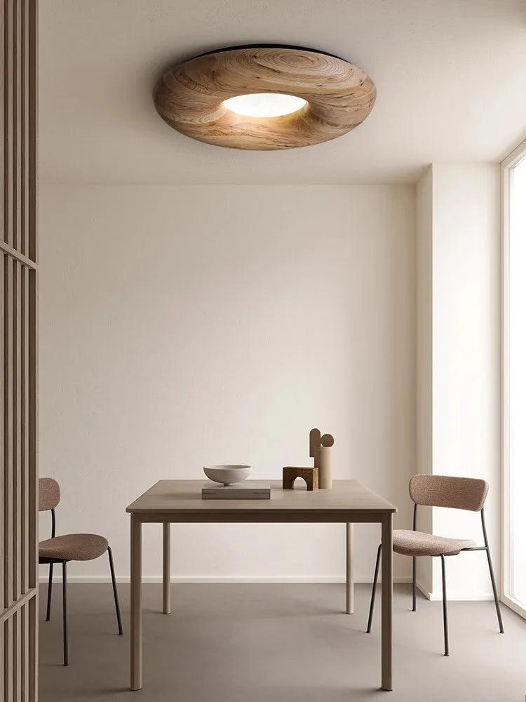 plafonnier led design rétro moderne en bois grand lustre - vue 3 sur 9