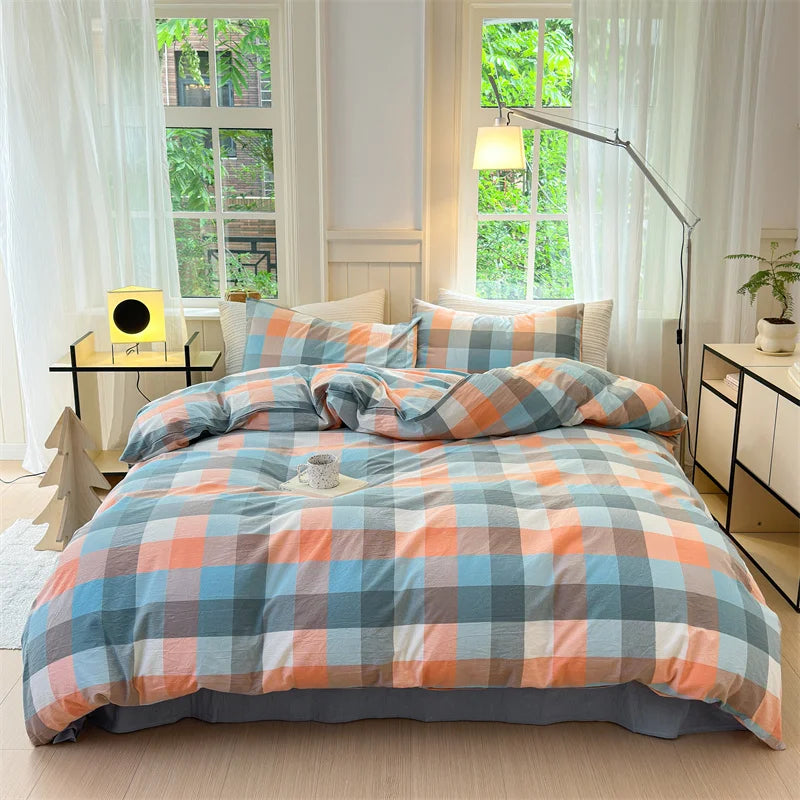 housse de couette en coton lavée à carreaux douce et confortable
