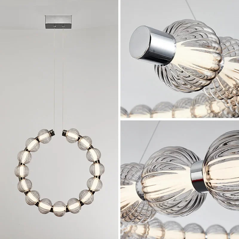 lustre led de luxe style collier de perles chromé - vue 6 sur 13