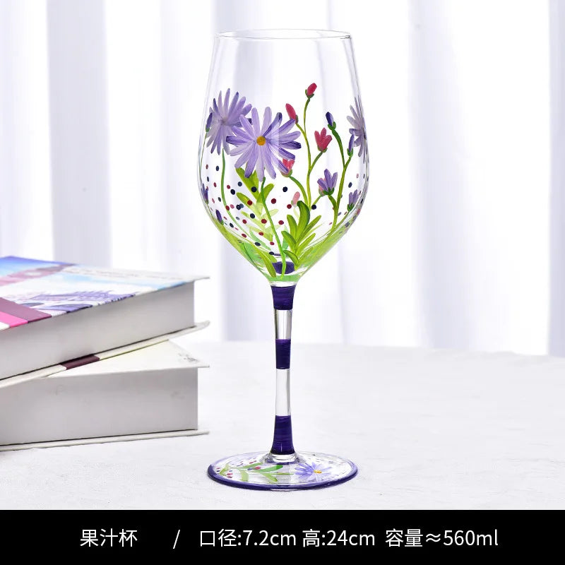 Verres à vin cristal peints main motif floral