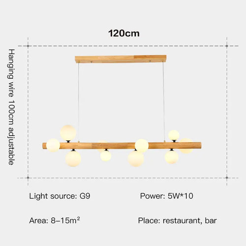 lustre moderne en bois et verre laiteux pour espaces contemporains - vue 5 sur 9