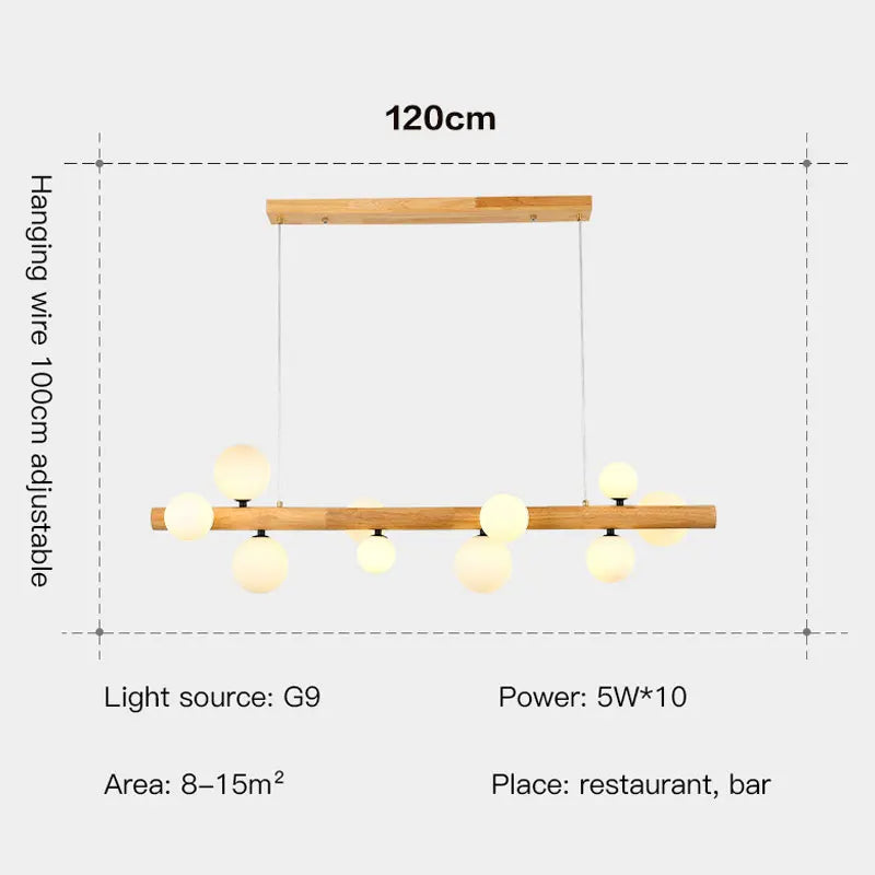 lustre moderne en bois et verre laiteux pour espaces contemporains - vue 5 sur 9