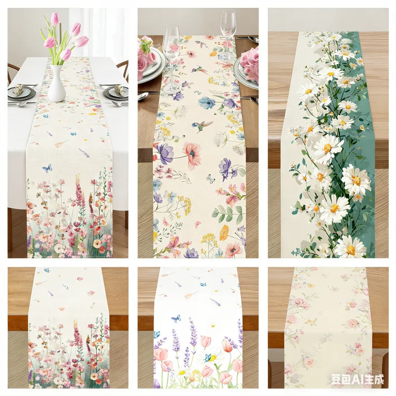 Chemin de table floral aquarelle papillons style printanier - vue 2 sur 7