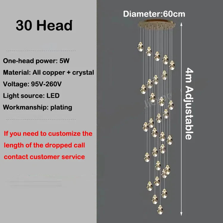 lustre en cristal led design en cuivre moderne et élégant