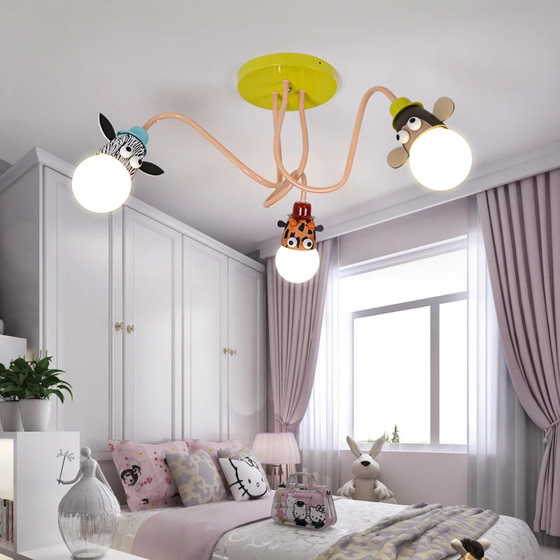 Cartoon Zebra Monkey Tiger Giraffe Animal Pendant Lamps LED E27 Kids Bedroom Hanging Light For Kindergarten Baby Child Decor - vue 4 sur 9