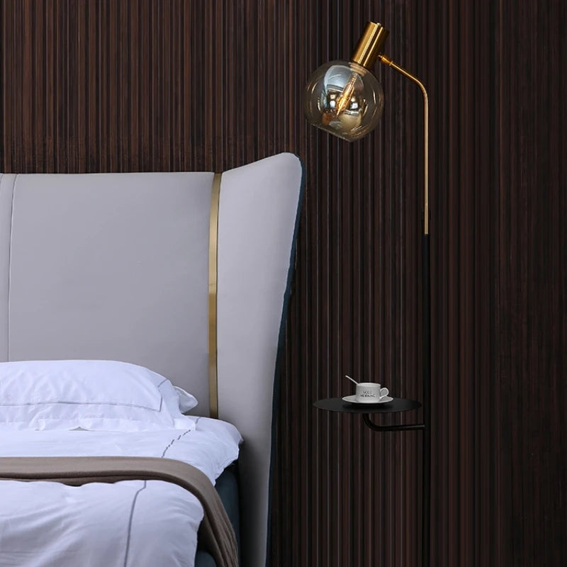 Lampadaire LED moderne ambre verre marbre Base bois pour salon chambre lecture éclairage E27 ampoule